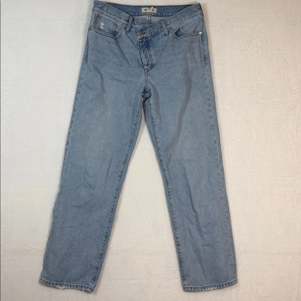 Madewell Light Blue Denim Jeans Low Slung Straight Jean Crossover Waist - Picture 10 of 16